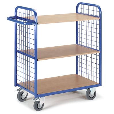 Rollcart Etagenwagen mit 2 Gitterwaenden 1070mm hoch und 3 Ladeflaechen 1000x500mm m