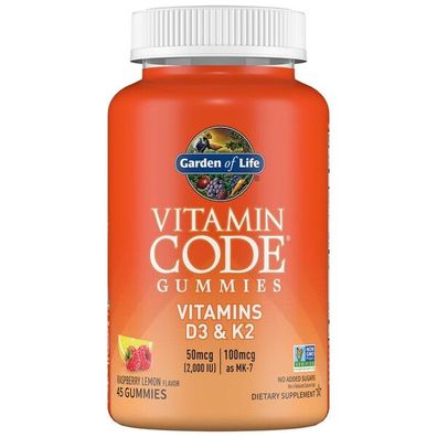 Vitamin Code Gummies Vitamins D3 & K2, Raspberry Lemon - 45 gummies