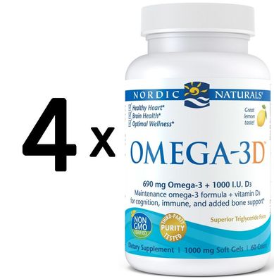 4 x Omega-3D, 690mg Lemon - 60 softgels