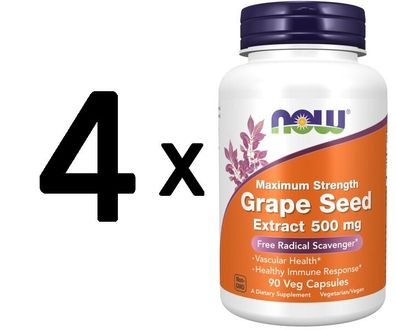 4 x NOW Foods Grape Seed Maximum Strength, 500mg - 90 vcaps