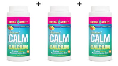 3 x Natural Calm Plus Calcium, Raspberry Lemon - 454g