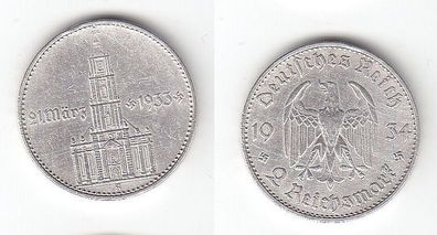 2 Mark Silber Münze 3. Reich Garnisonkirche mit Datum 1934 A Jäger 355 (112763)