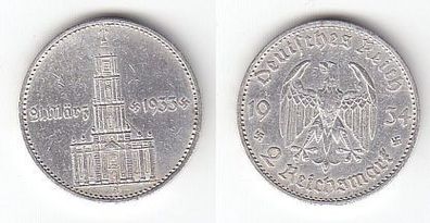 2 Mark Silber Münze 3. Reich Garnisonkirche mit Datum 1934 A Jäger 355 (112583)