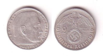 2 Mark Silber Münze 3. Reich Hindenburg 1936 D Jäger 366 (112288)