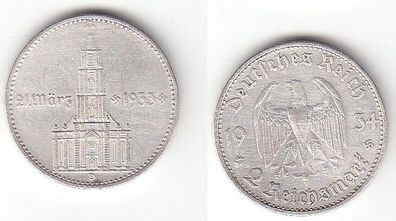 2 Mark Silber Münze 3. Reich Garnisonkirche mit Datum 1934 D Jäger 355 (112603)
