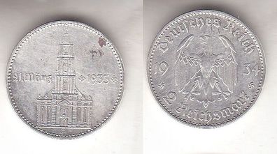 2 Mark Silber Münze 3. Reich Garnisonkirche mit Datum 1934 F Jäger 355 (112421)