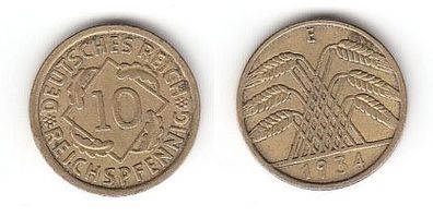 10 Pfennig Messing Münze Weimarer Republik 1934 E Jäger 317 (112275)