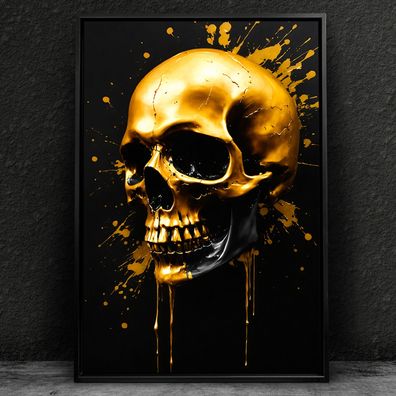 Goldener Wandbild, Schädel - Skull Acrylglas, Leinwand, Poster Kunst Art