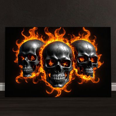 Schädel in Flammen Wandbild, Acrylglas, Leinwand oder Poster, skull Kunst Art