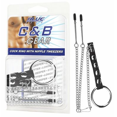 BLUE LINE C&B GEAR Cock Ring With Nipple Tweezers