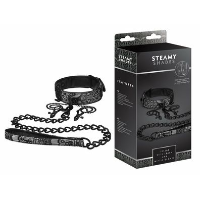 STEAMY SHADES Collar with Leash and Nipple Clamps