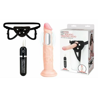 LUX FETISH 6.5" Realistic Vibrating Dildo & Strap-on Harness Set