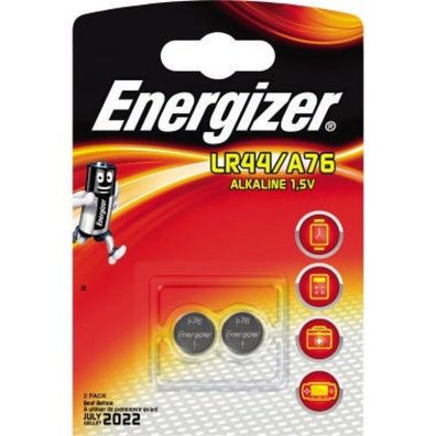 Energizer LR44/A76 Batterien, Lithium Knopfzelle, 2 Stück