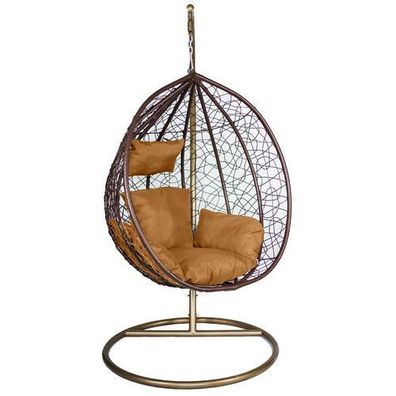 Bettso Polyrattan Hängesessel Relaxsessel Hängekorb COBE Braun + Braun Kissen