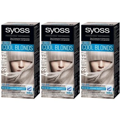 94,90EUR/1l 3 x Syoss Blond Haarfarbe Coloration K?hles Platinblond 12-59 115ml