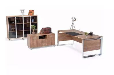 Büromöbel Set Braun Schreibtisch Kommode Aktenschrank 3Tlg. Set Möbel