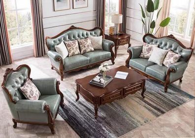 Sofagarnitur 3 + 2+1 Sitz Chesterfield Möbel Wohnzimmer Textil Sofa Couch