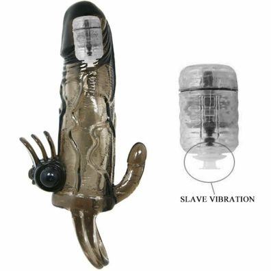 BRAVE MAN PENIS COVER WITH CLIT AND ANAL Stimulation DOUBLE BULLET BLACK 16.5 CM