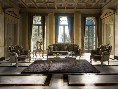 Sitzgarnitur 3 + 2 + 1 Sitzer Möbel Polster Textil Italienische Chesterfield Design