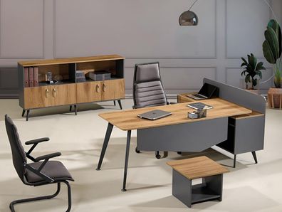 Eckbürotisch Modern Arbeitszimmermöbel Braun Büro 3Tlg Holz Set Gruppe