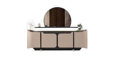Sideboard Anrichte Kommode Mit Spiegel Schrank Holz Beige Modern Set