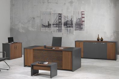 Bürotisch Büromöbel Komplettbüro Schreibtisch Set 4Tlg Holz Braun Büro