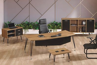 Bürotisch Büromöbel Komplettbüro Schreibtisch Set 4Tlg Holz Schwarz