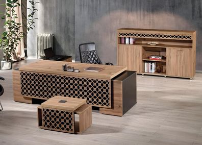 Luxus Eckbürotisch Komplette Bürotisch Set 3Tlg Holz Braun Büromöbel