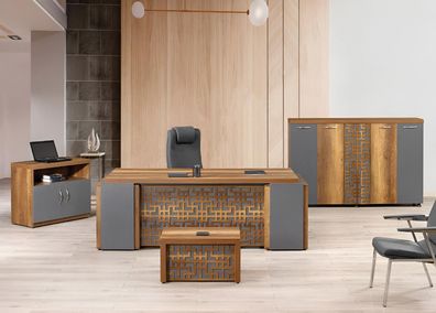 Komplettbüro Büromöbel Schreibtisch Büro Bürotisch Set 4Tlg Holz Braun