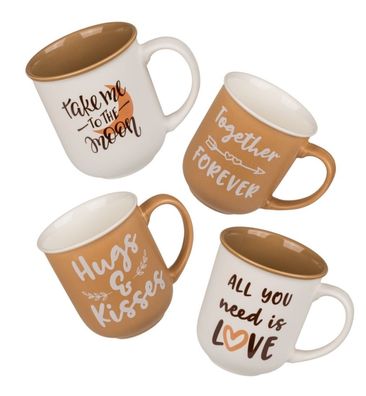 4x Kaffee Tee Tasse Coffee & Love Kaffeebecher Kaffeetassen Tee Cup Pott Becher