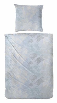 Westminster Feinbiber Bettwäsche 135x200 Rosen Zweige blau silber sand 173095-38