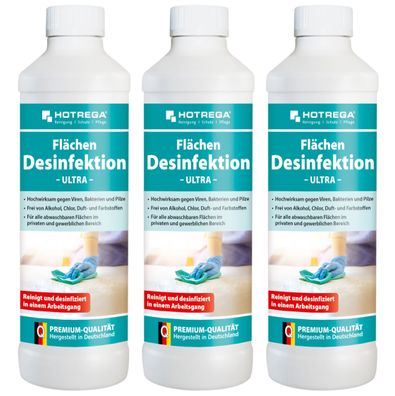 3 x HOTREGA® Flächen Desinfektion -Ultra- mit Spitz-Einsatz, 500 ml