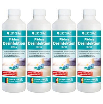 4 x HOTREGA® Flächen Desinfektion -Ultra- mit Spitz-Einsatz, 500 ml