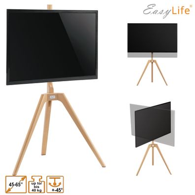 EasyLife - Staffelei Tripod Holz TV-Stativ 45 bis 65 Zoll, Schwenkbar & Höhenverst