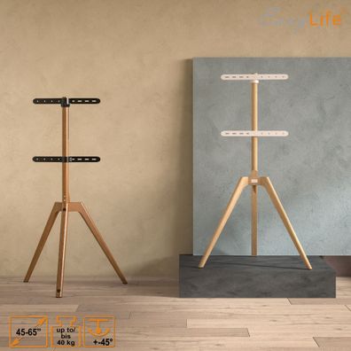 EasyLife - Staffelei Tripod Holz TV-Stativ 45 bis 65 Zoll, Schwenkbar & Höhenverst