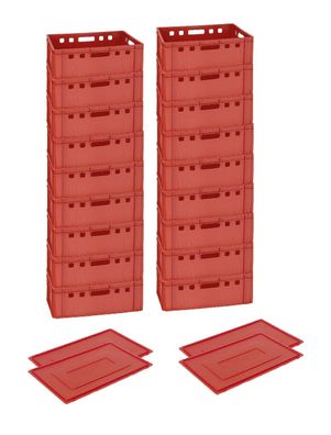 18 Stk Metzgerkisten Aufbewahrungsbox E2 Stapelbox 60x40x20 cm rot + 4 Abdeckungen