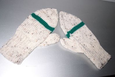 Fäustlinge, Natur meliert/Grün, Handschuhe, Neu, Hand gestrickt