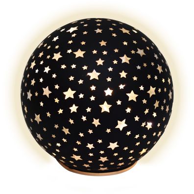 LED Aufsteller Glas Kugel Sterne schwarz - 12cm - Weihnachts Deko warmweiß Timer