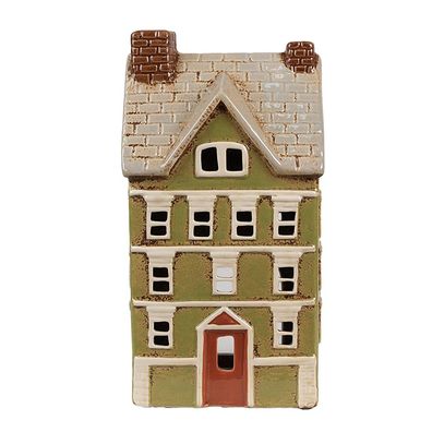 Clayre & Eef Teelichthalter Haus 14x10x26 cm Grün Beige Keramik (Gr. 14x10x26 cm)