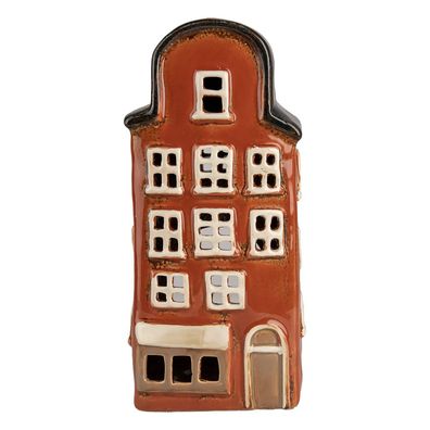 Clayre & Eef Teelichthalter Haus 12x9x25 cm Rot Blau Keramik (Gr. 12x9x25 cm)