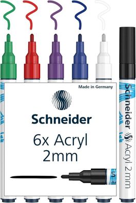 Schneider Acrylmarker Acrylstifte Sets 6 Stifte farbig sortiert 2mm 4mm 15mm