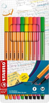 Fineliner und Filzstifte Stabilo point 88 und Pen 68 10er Pack Neonfarben