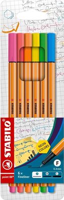 Fineliner Stabilo point 88 6er Pack Neonfarben Premium Faserstift