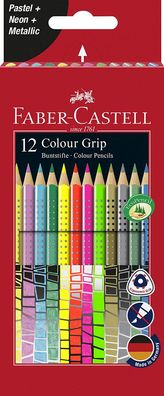 Faber Castell Buntstift Sonderfarbset Colour Grip 12er Etui Pastel Neon Metallic