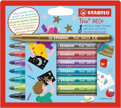 Stabilo Trio DECO Filzstifte 8 Metallicfarben Glitzerstifte Dreikant Griffzone