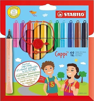 Stabilo Filzstifte Cappi mit Kappenring Etui mit 12 Stiften 12 Farben Filzstift