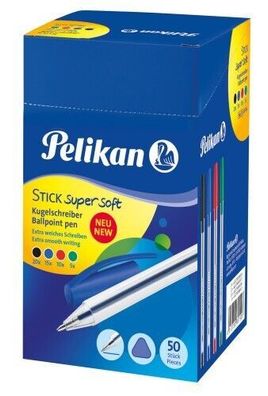 Pelikan 50x Kugelschreiber Stick super soft sortiert Schwarz Blau Rot Grün