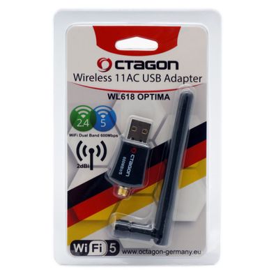 Octagon WL618 Optima 600 Mbit/s + 2dBi USB 2.0 WLAN Adapter (2.4 & 5G DUAL BAND)