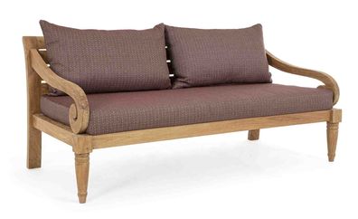 Gartensofa Karuba aus Teakholz, Weinrot 165x80x75 cm