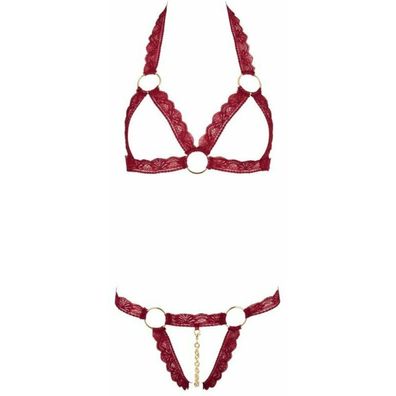 Cottelli Collection Set Bügelloser BH und String mit Ketten Rot S/M